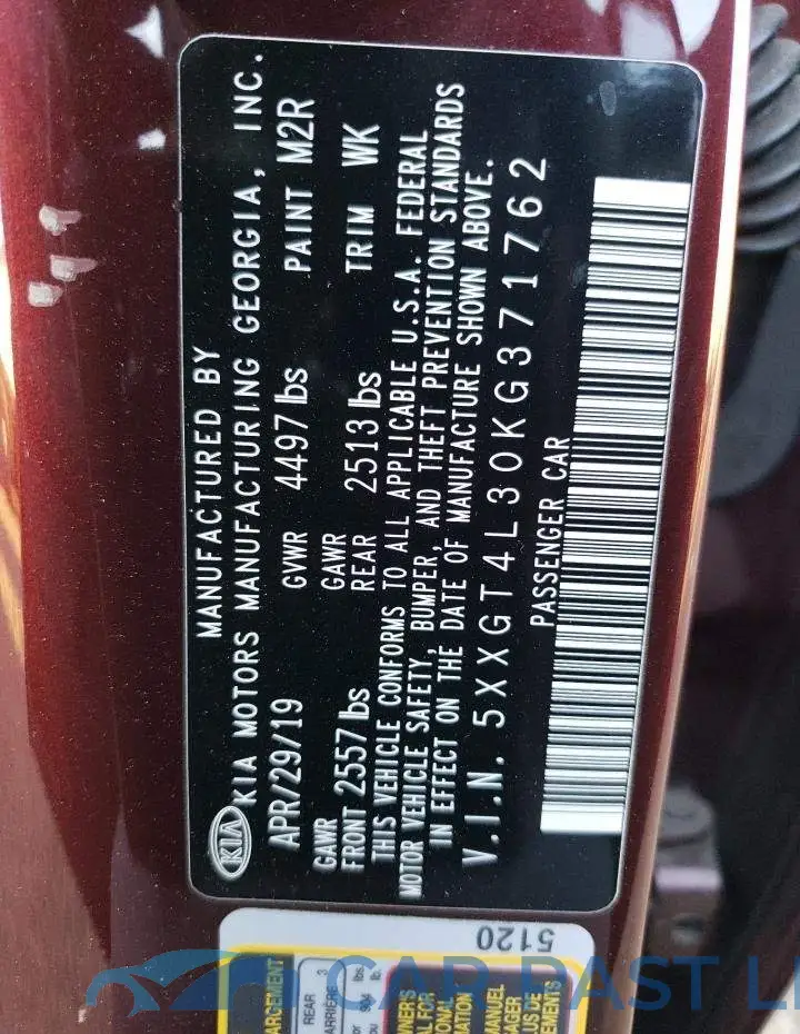 5XXGT4L30KG371762# 13