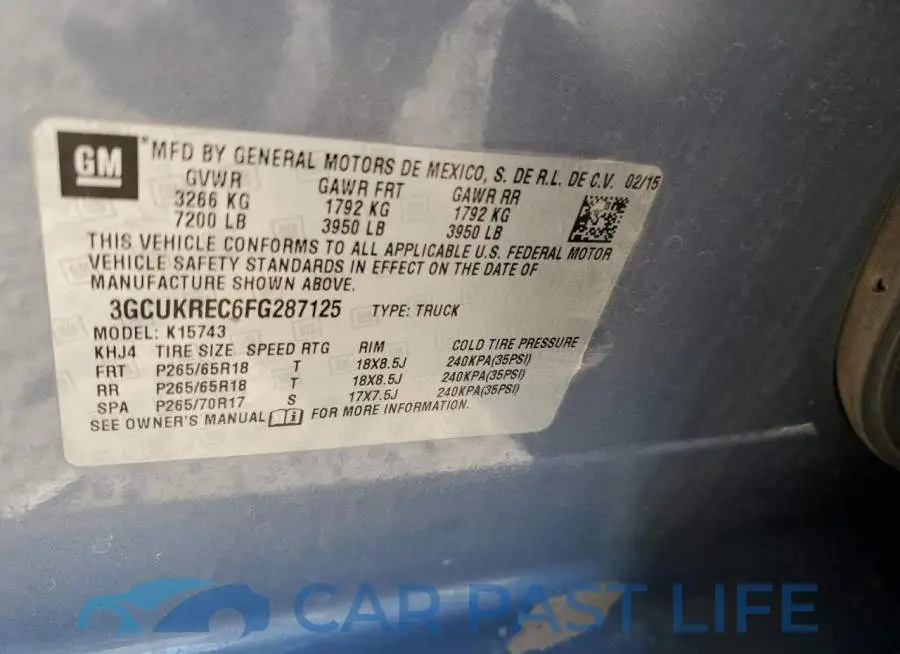 3GCUKREC6FG287125# 10