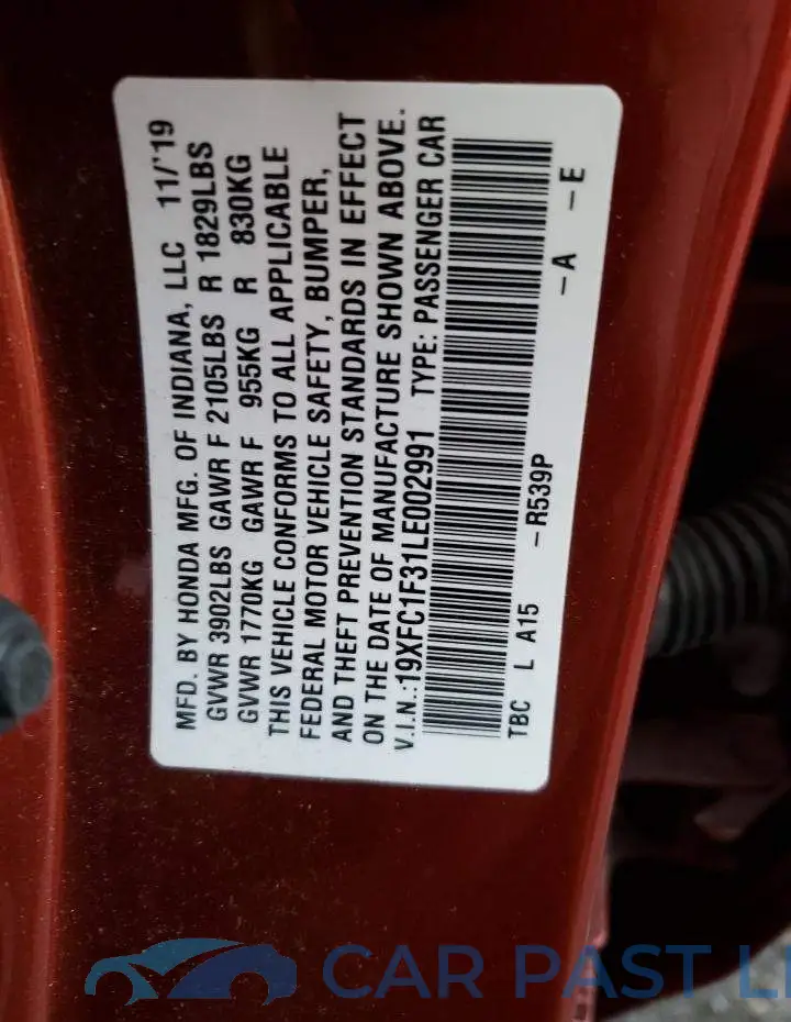 19XFC1F31LE002991# 12