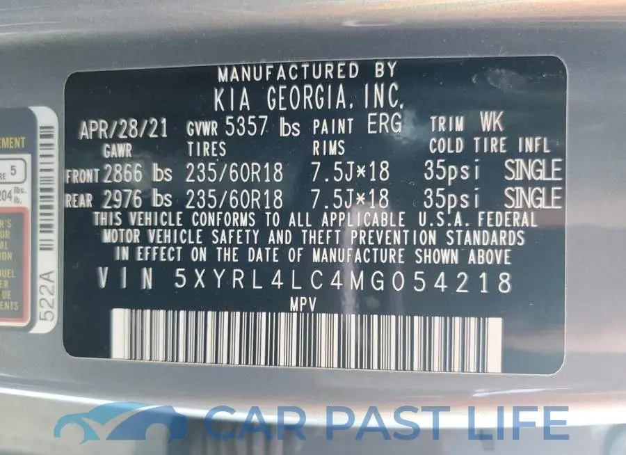 5XYRL4LC4MG054218# 14