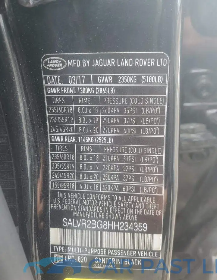 SALVR2BG8HH234359# 10
