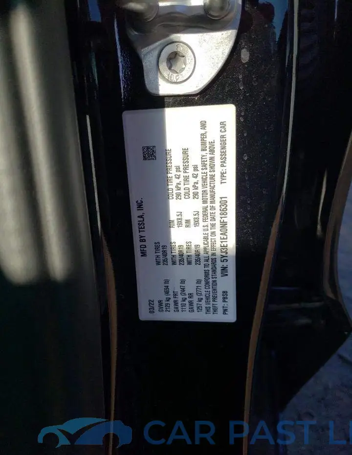 5YJ3E1EA0NF186301# 12