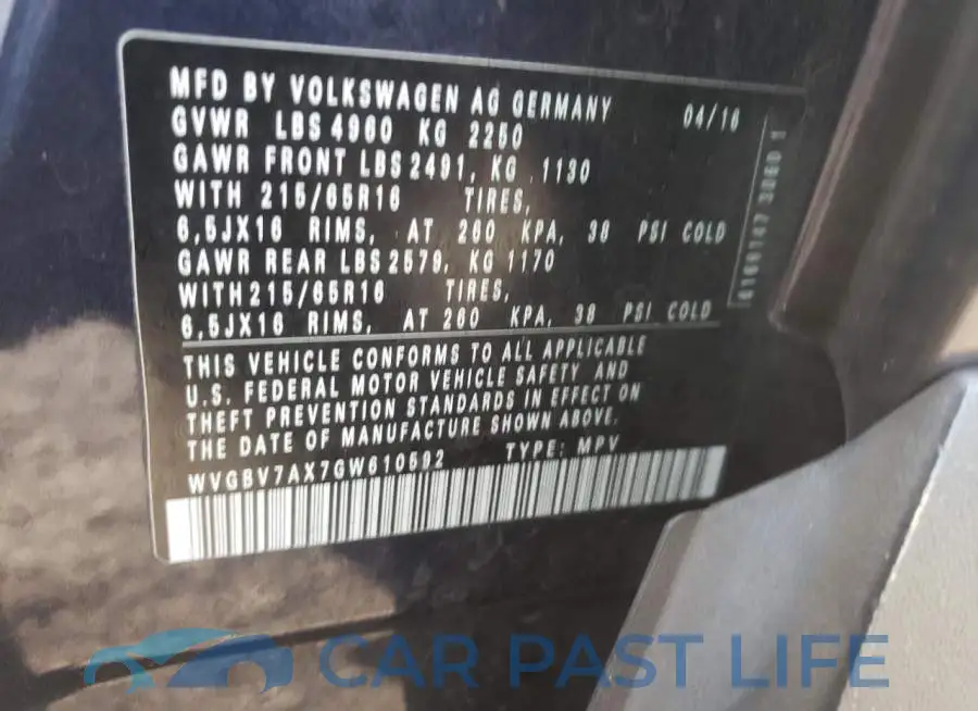WVGBV7AX7GW610592# 13