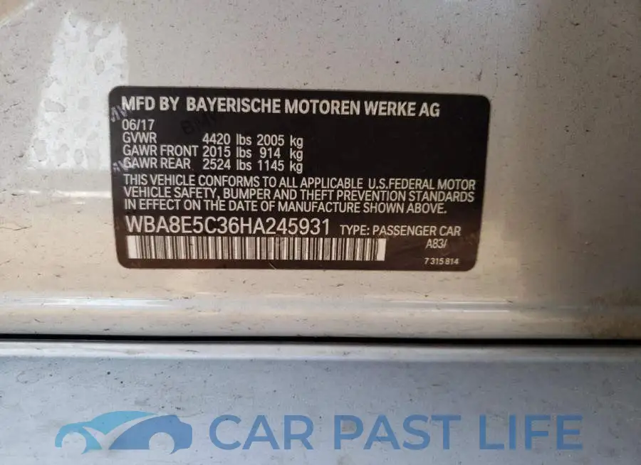 WBA8E5C36HA245931# 12