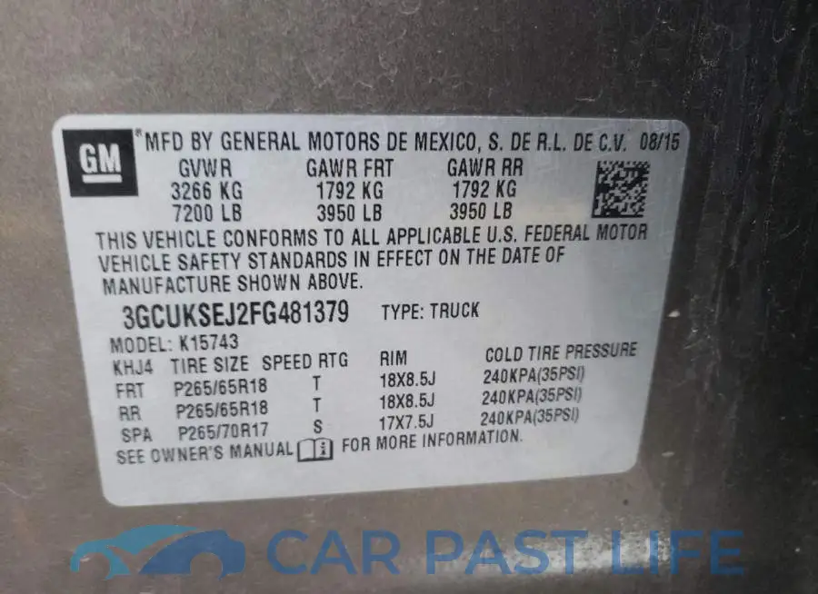 3GCUKSEJ2FG481379# 12