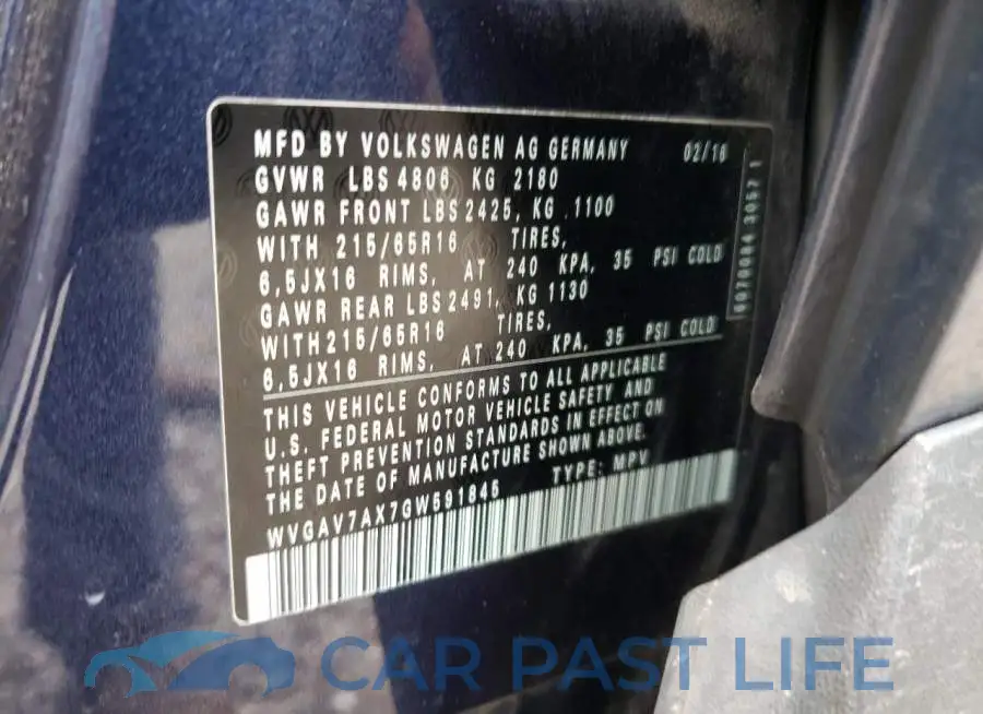 WVGAV7AX7GW591845# 10