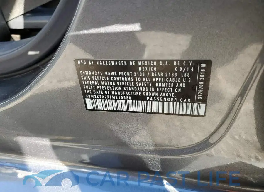 3VW2K7AJXFM210580# 10