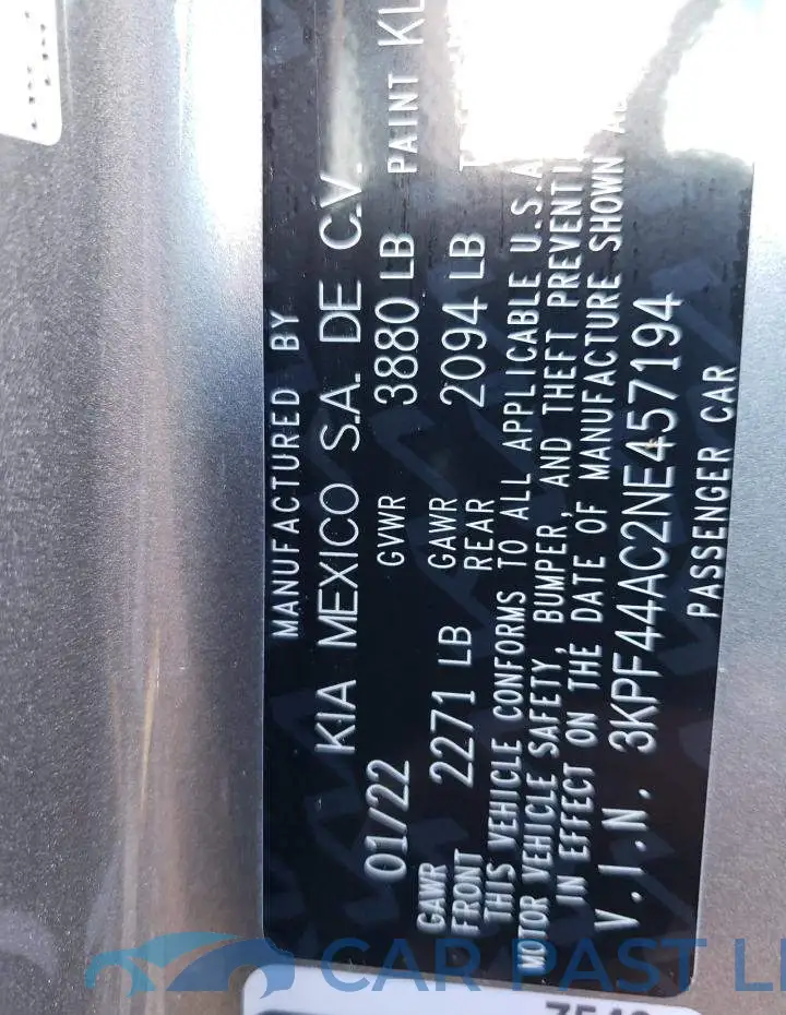 3KPF44AC2NE457194# 10