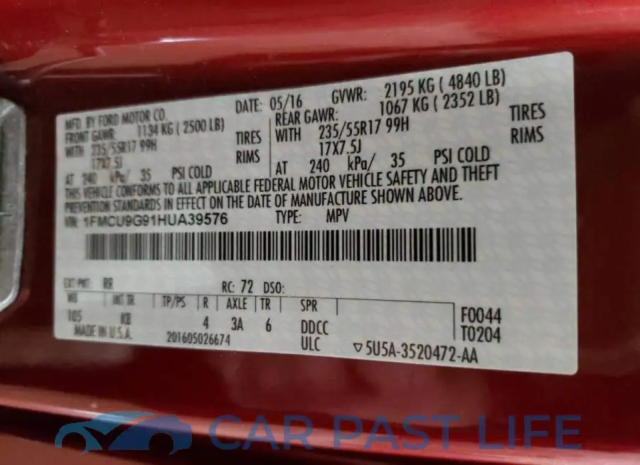 1FMCU9G91HUA39576# 10
