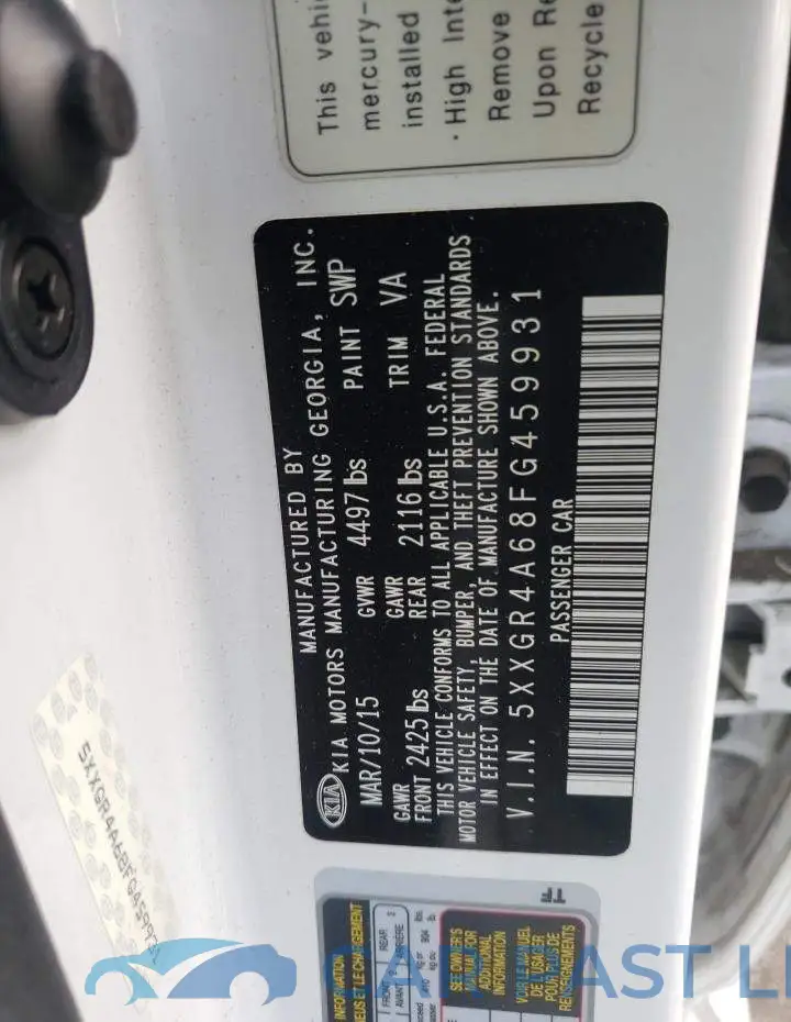 5XXGR4A68FG459931# 10