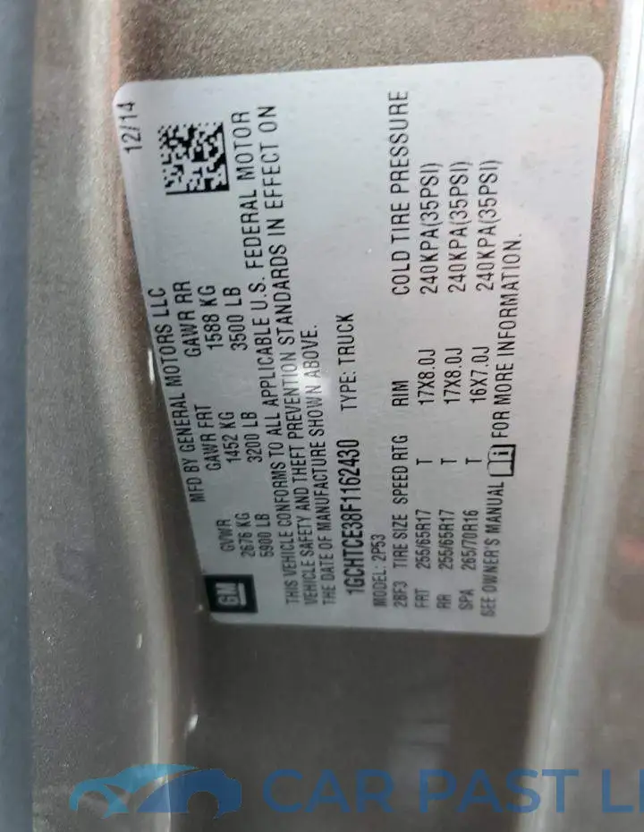 1GCHTCE38F1162430# 12