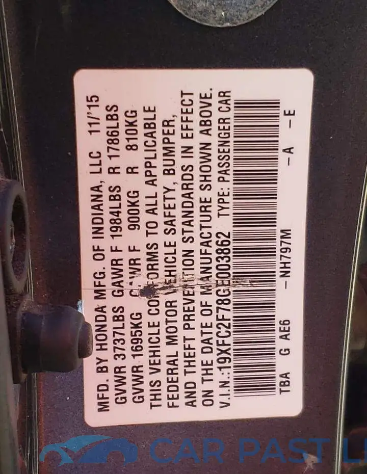 19XFC2F78GE003862# 12