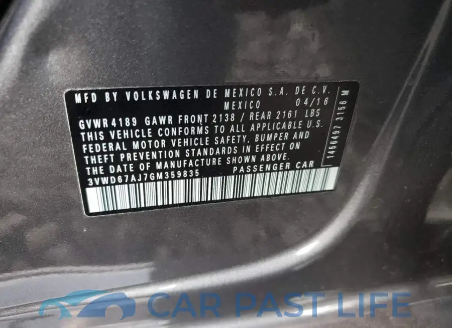 3VWD67AJ7GM359835# 10