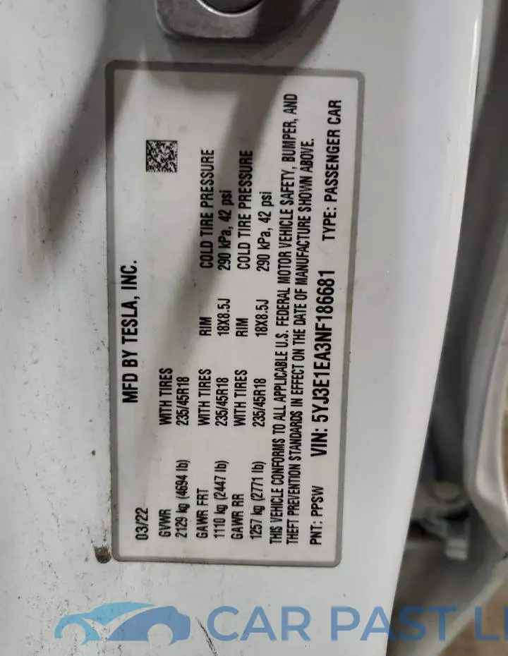 5YJ3E1EA3NF186681# 12