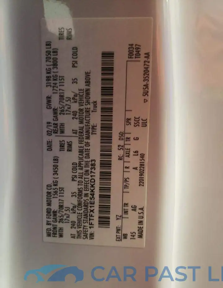 1FTFX1E54KKD17383# 13