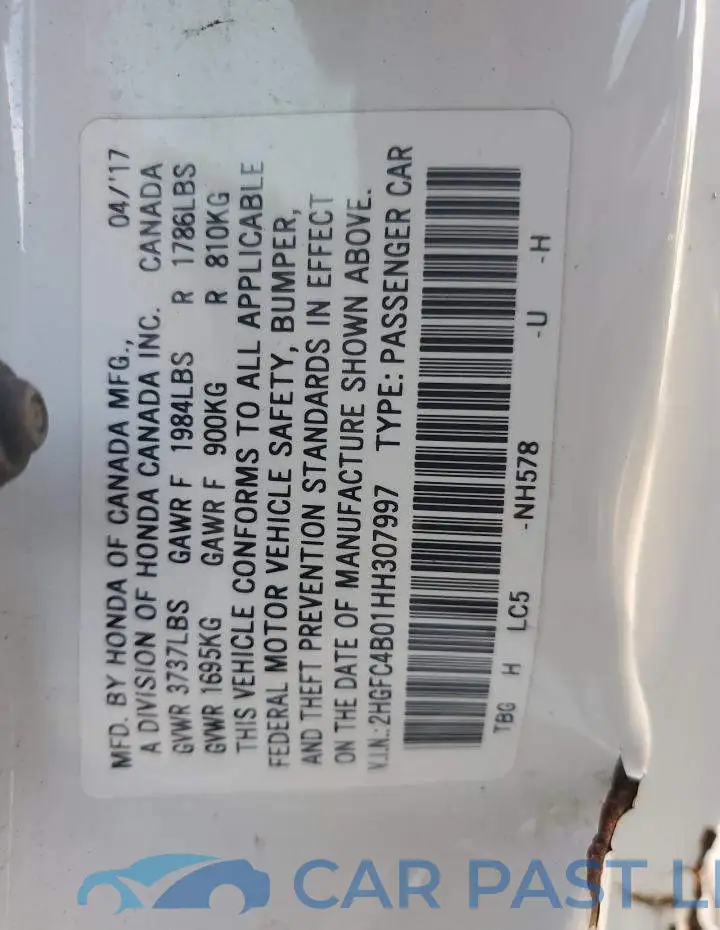 2HGFC4B01HH307997# 12