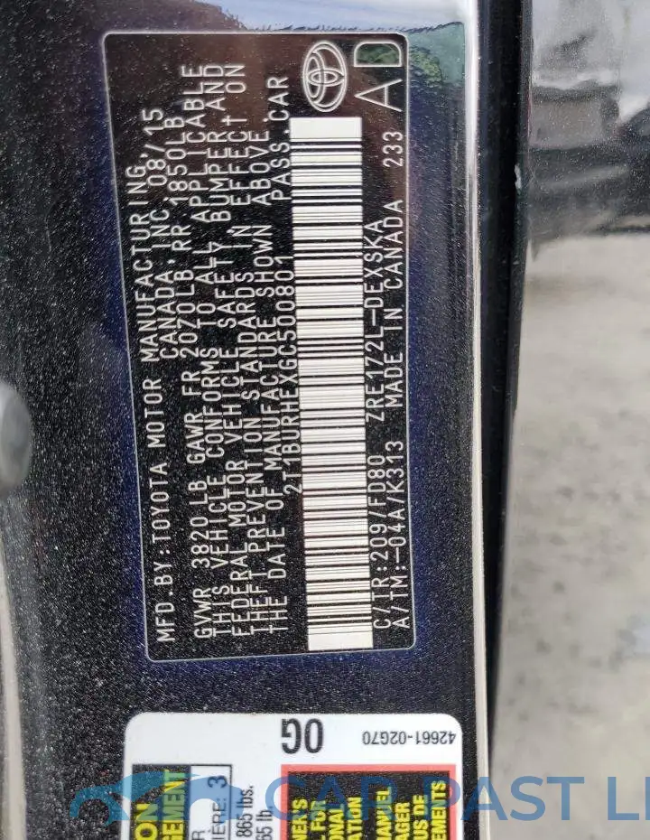 2T1BURHEXGC500801# 12