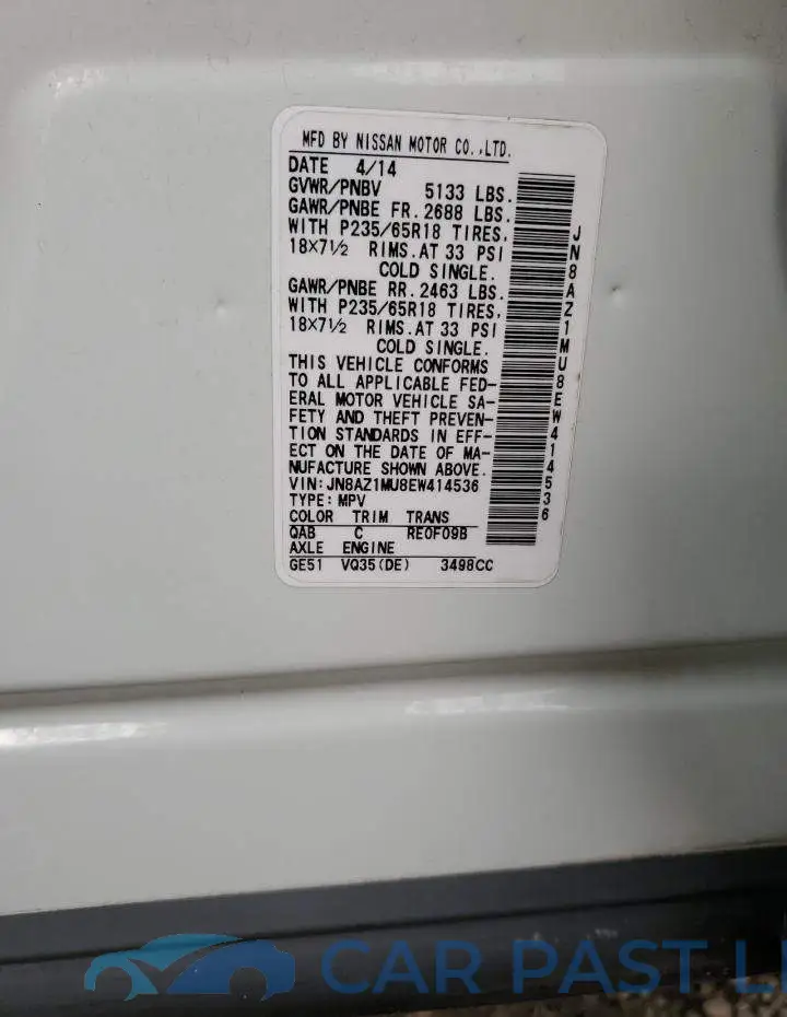 JN8AZ1MU8EW414536# 14