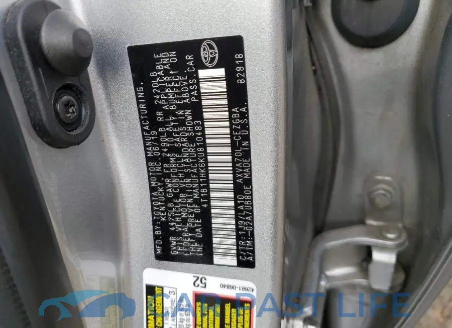 4T1B11HK6KU810483# 10