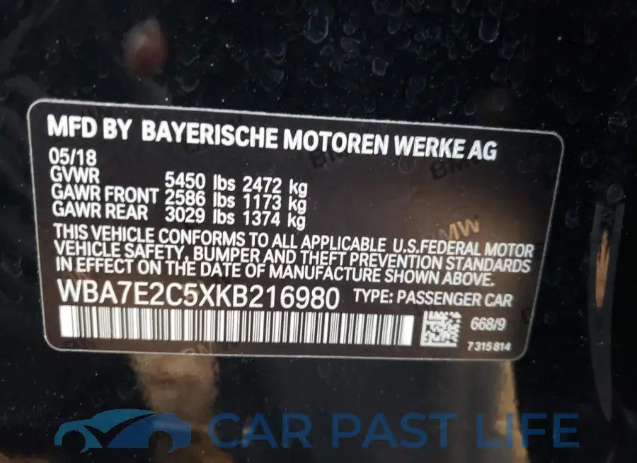 WBA7E2C5XKB216980# 12