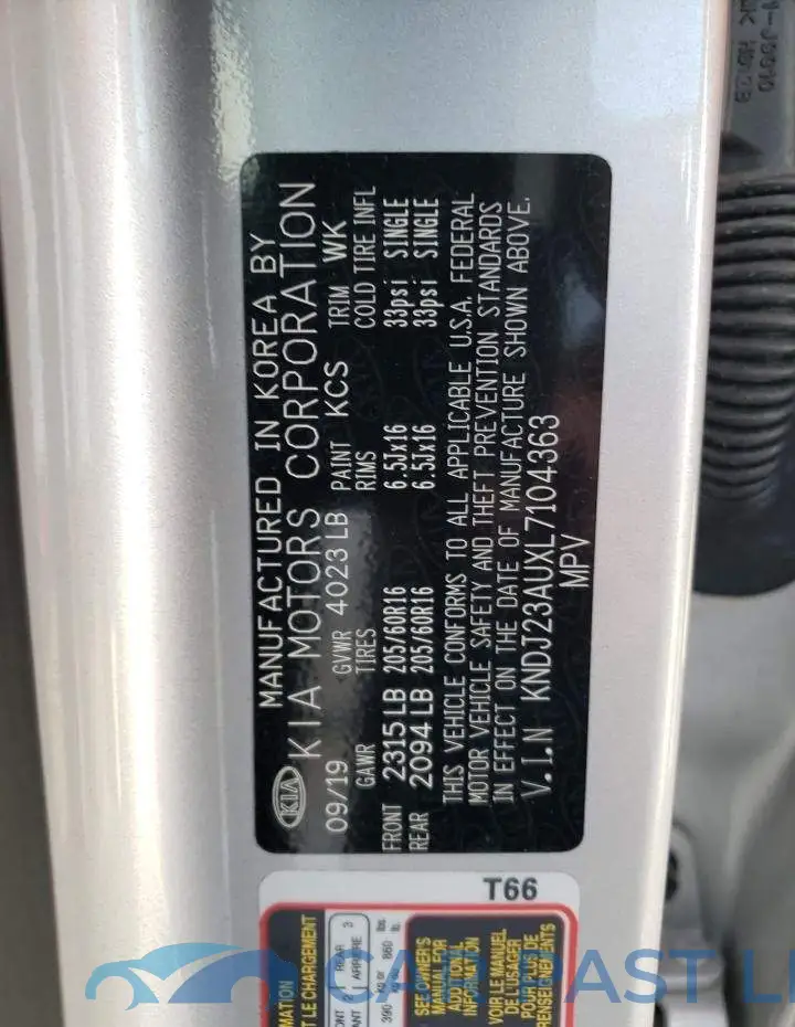 KNDJ23AUXL7104363# 12