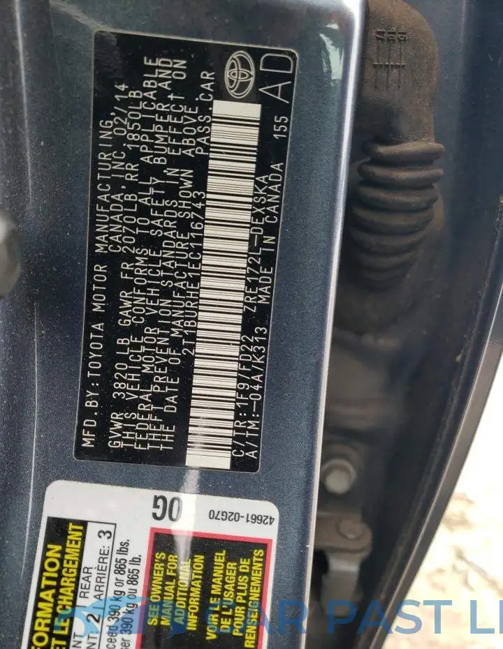 2T1BURHE1EC116743# 12