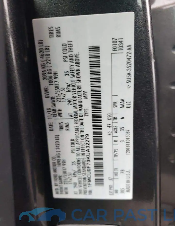 1FMCU0F70KUA32279# 13