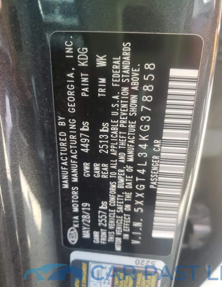 5XXGT4L34KG378858# 10