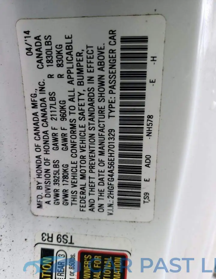 2HGFG4A56EH701329# 12