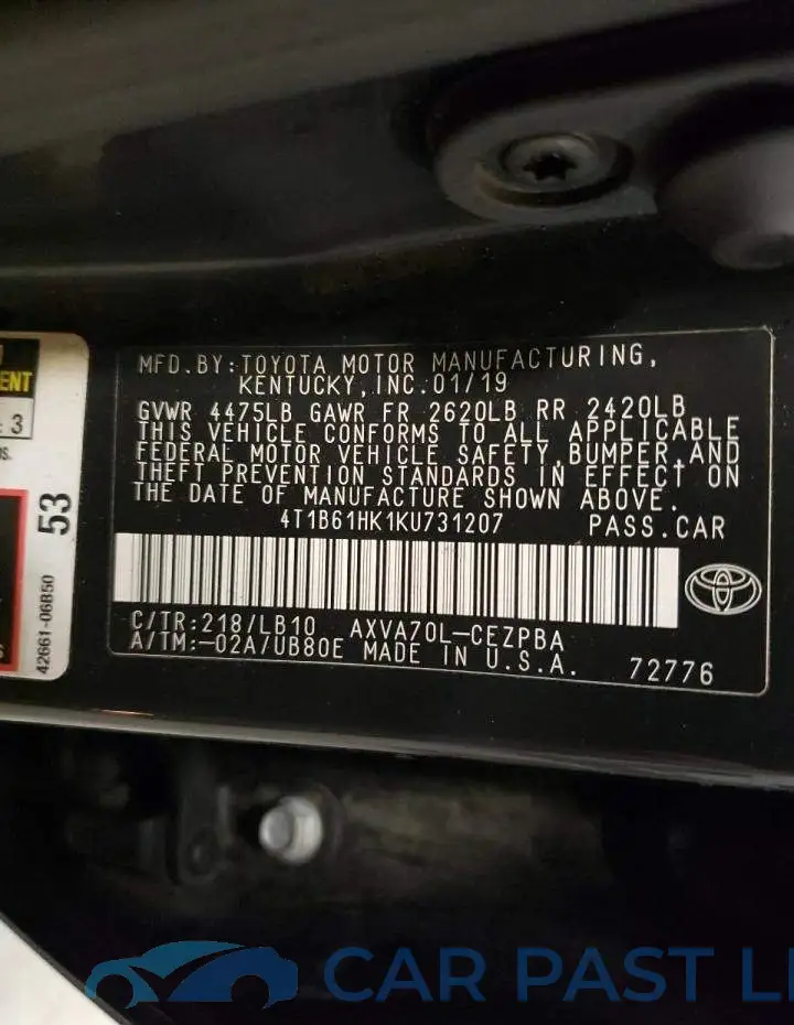 4T1B61HK1KU731207# 12