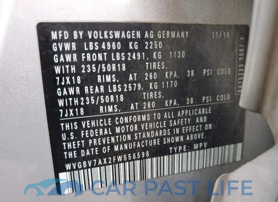 WVGBV7AX2FW556598# 13