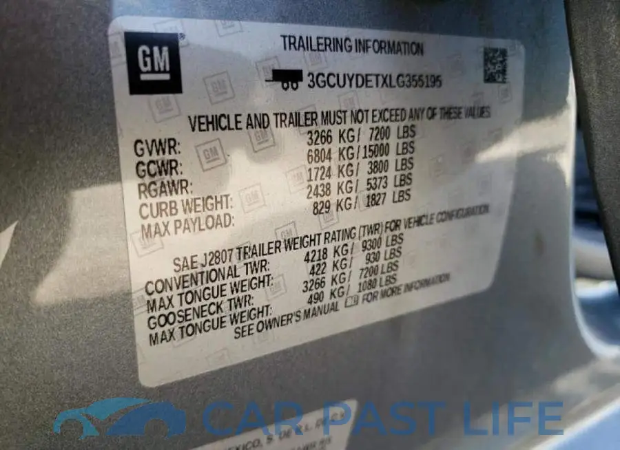 3GCUYDETXLG355195# 12