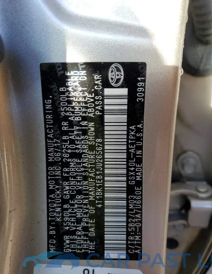 4T1BK1EB1JU265678# 12