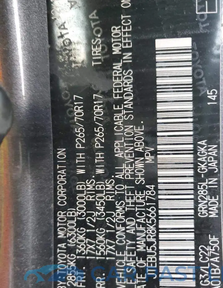 JTEBU5JR8K5661784# 10