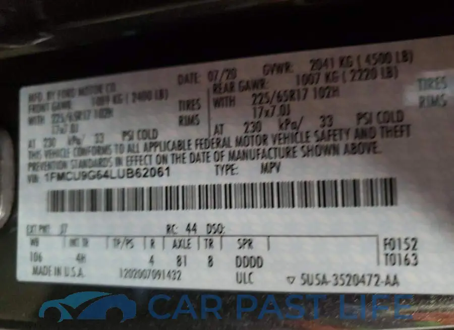 1FMCU9G64LUB62061# 12