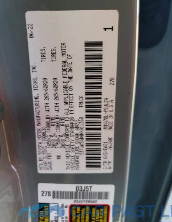 5TFJA5AB4NX011368# 12