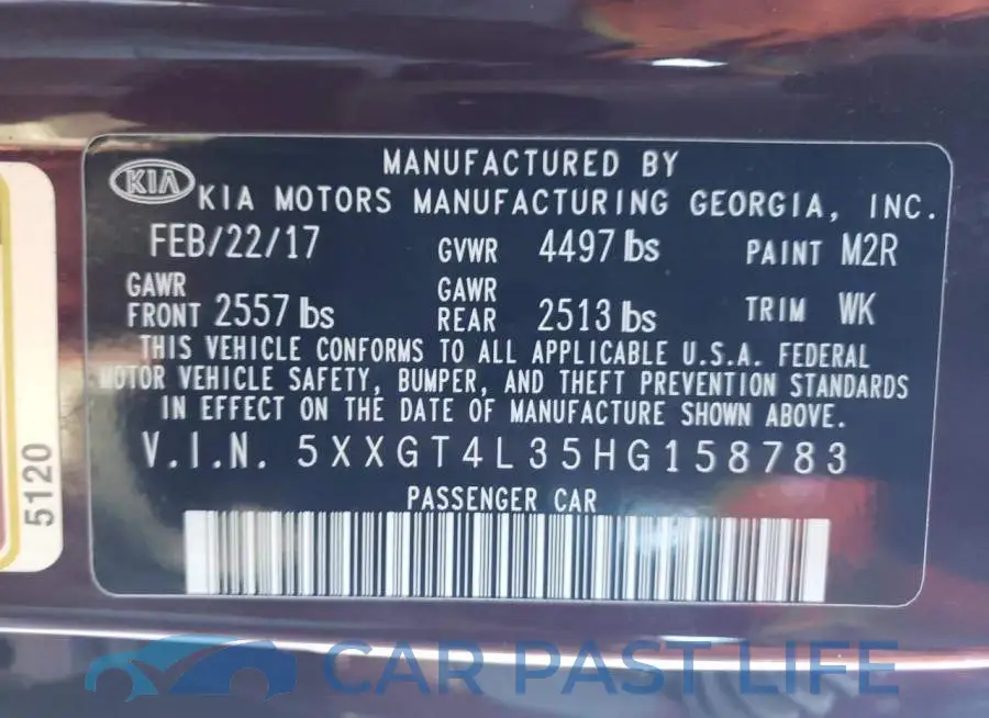 5XXGT4L35HG158783# 12