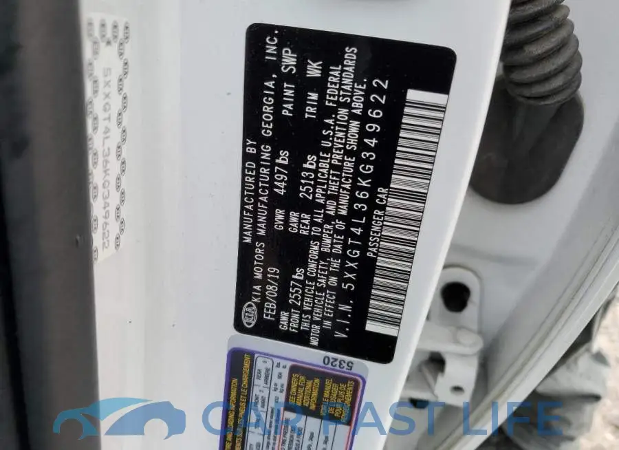 5XXGT4L36KG349622# 12