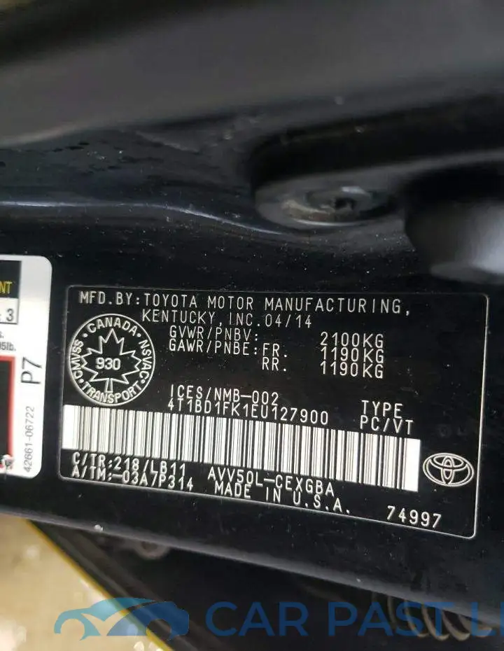 4T1BD1FK1EU127900# 12