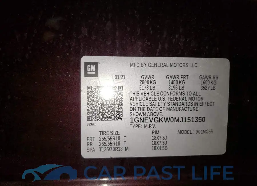 1GNEVGKW0MJ151350# 13