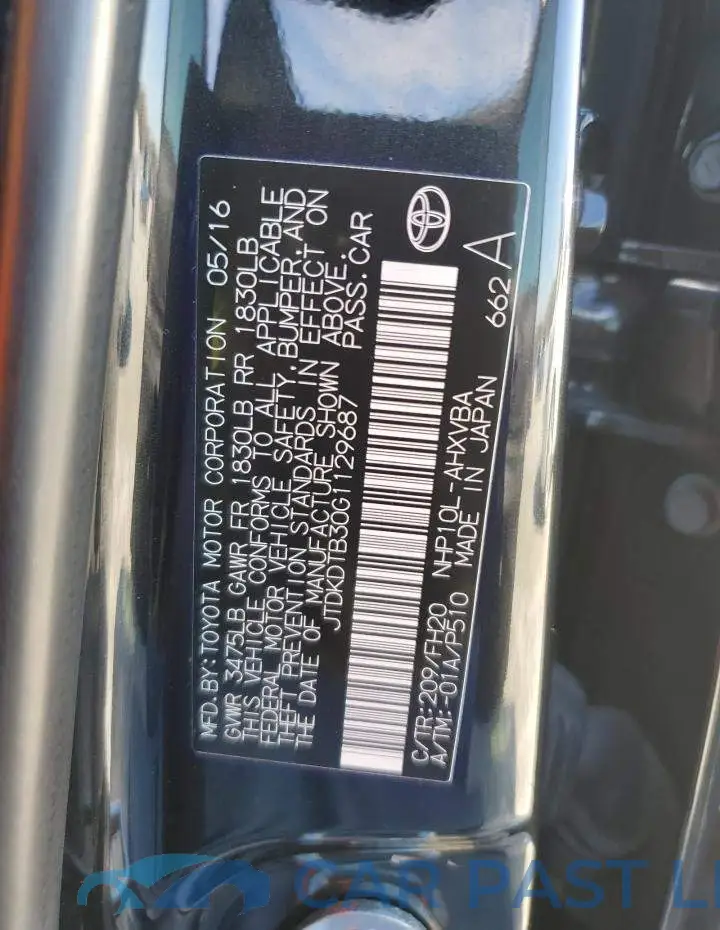 JTDKDTB30G1129687# 13