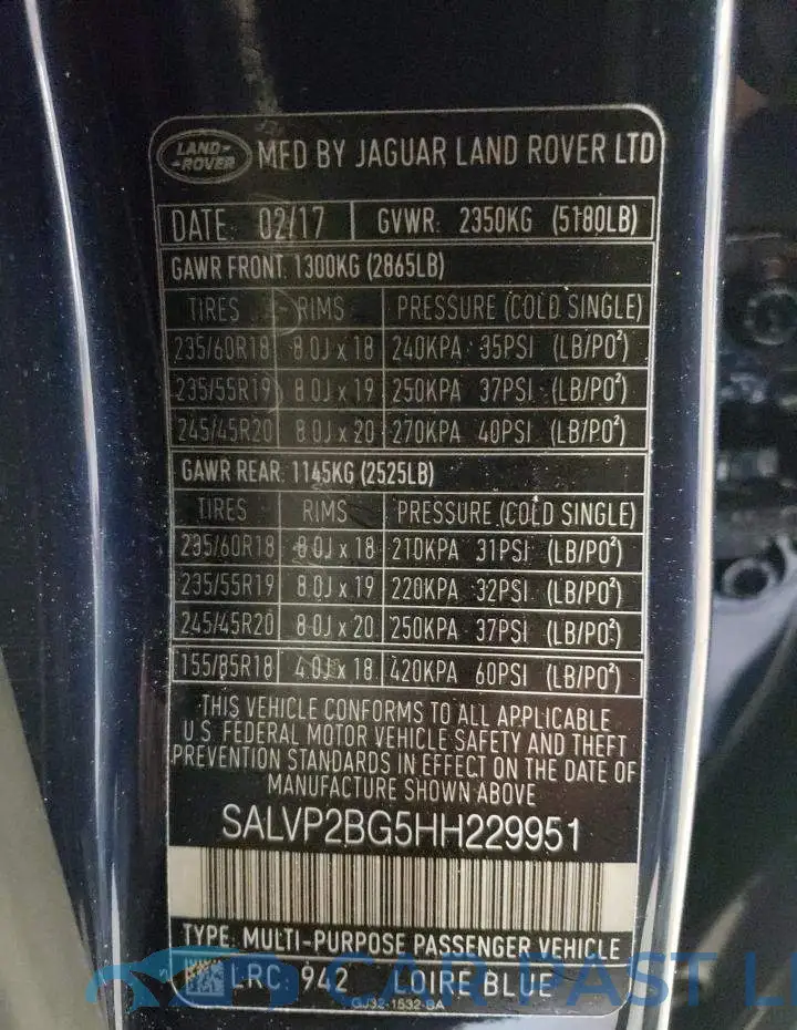 SALVP2BG5HH229951# 13