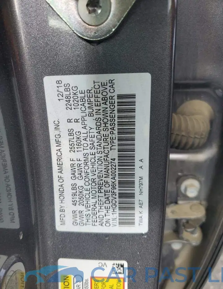 1HGCV3F96KA002274# 12