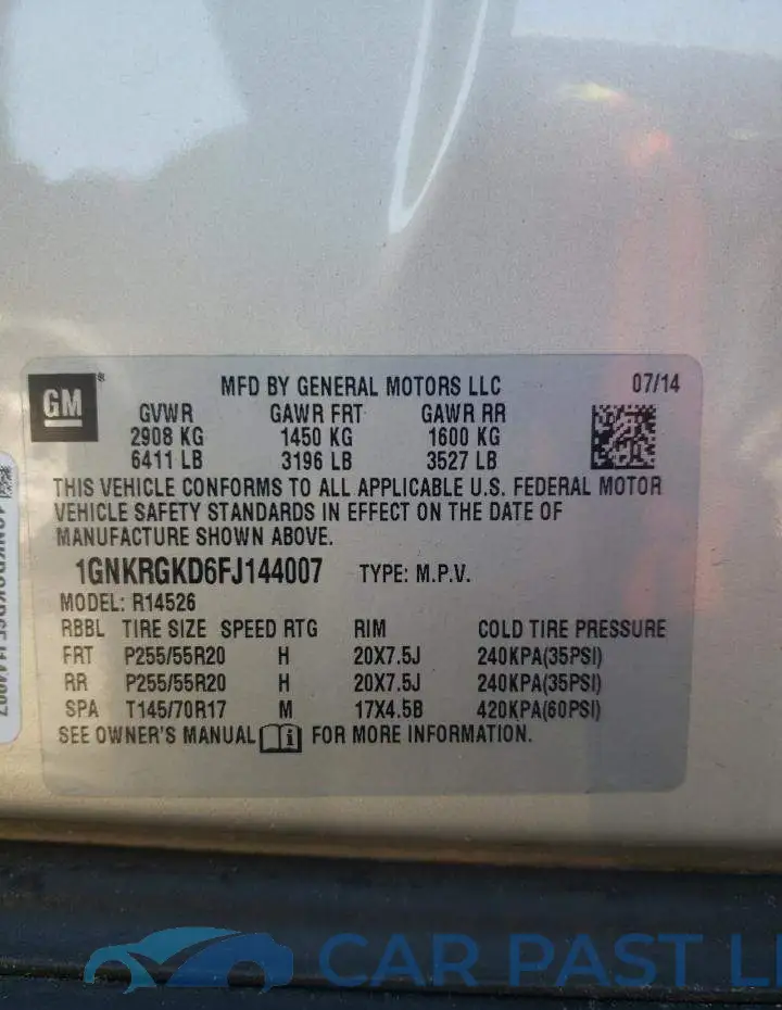 1GNKRGKD6FJ144007# 12