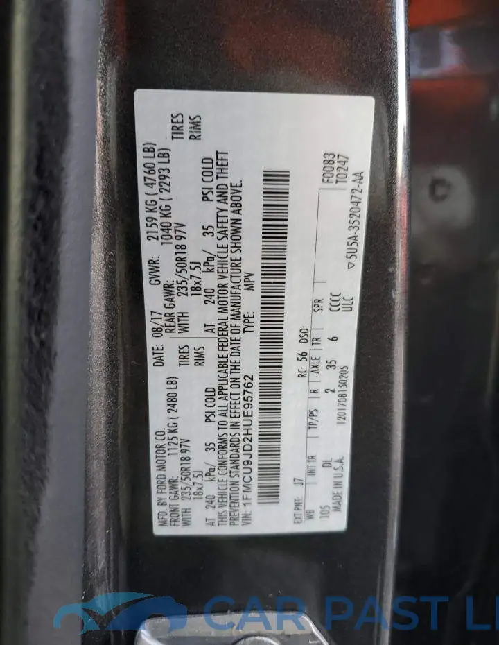 1FMCU9JD2HUE95762# 13