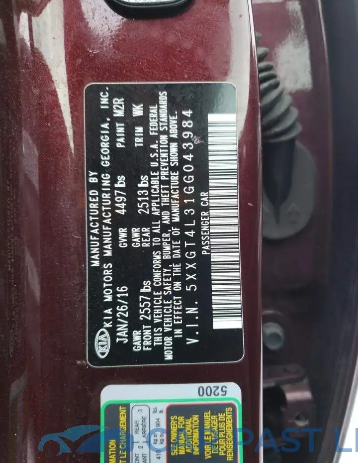 5XXGT4L31GG043984# 12