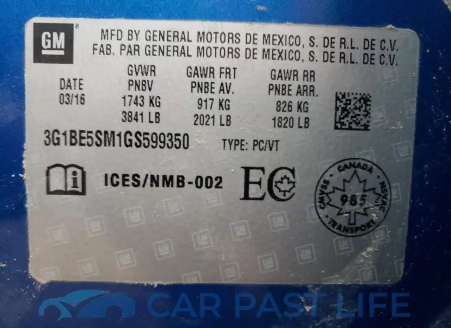 3G1BE5SM1GS599350# 10