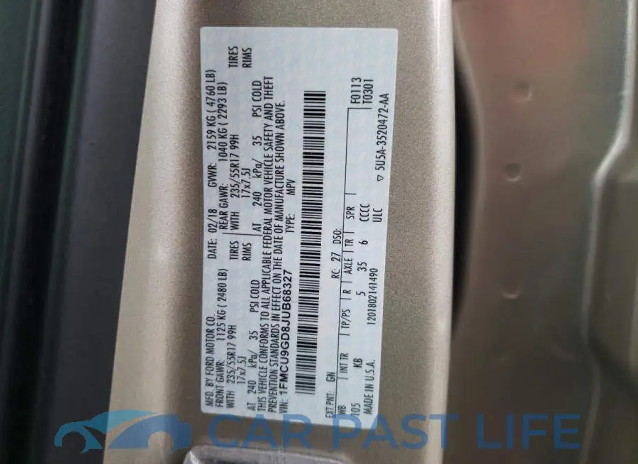1FMCU9GD8JUB68327# 12