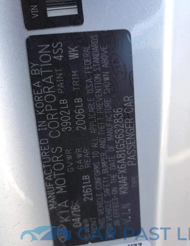 KNAFX6A81G5632836# 12