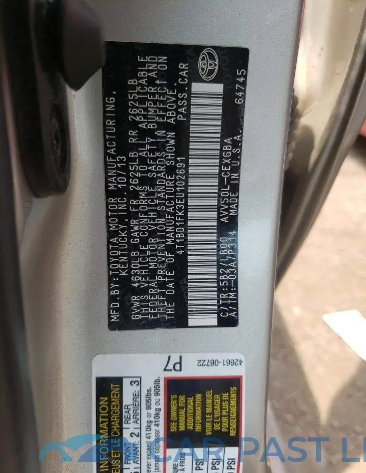 4T1BD1FK3EU102691# 10